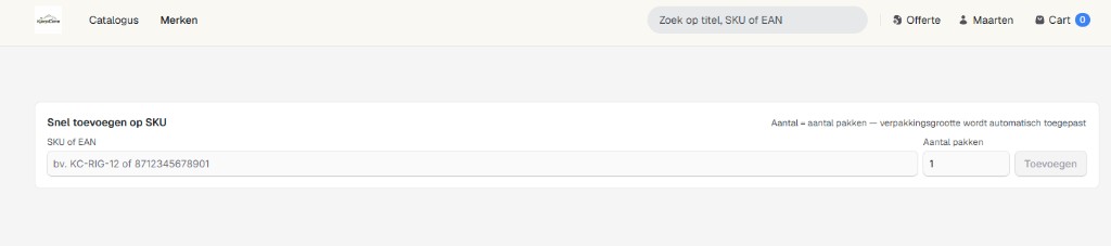 Snel toevoegen op SKU of EAN